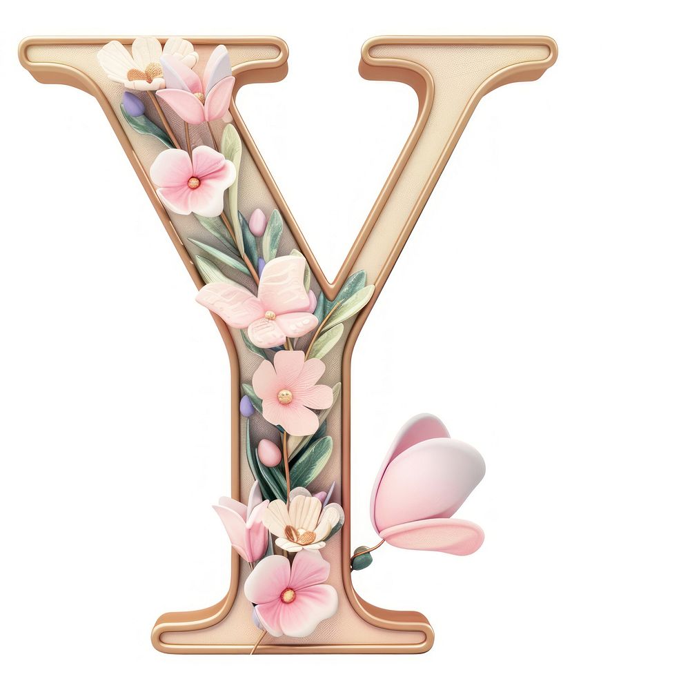 Easter letter Y alphabet flower white background.