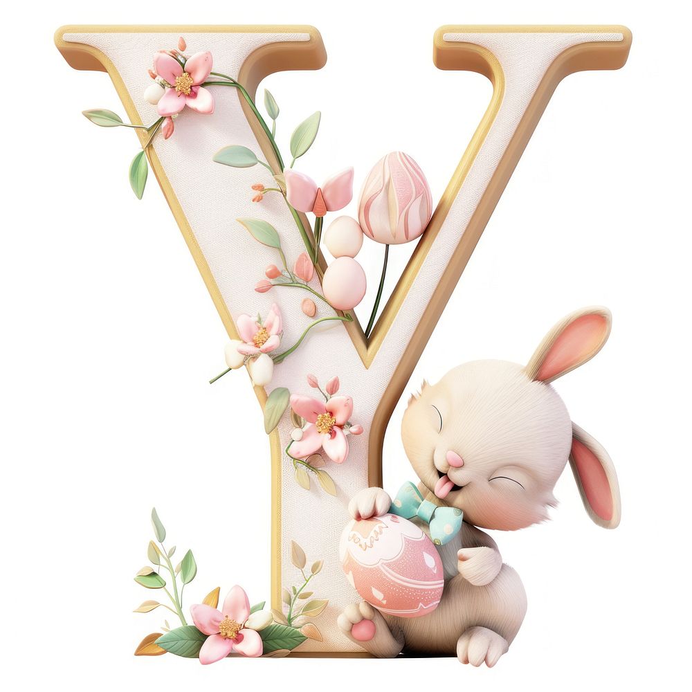 Easter letter Y toy white background representation.