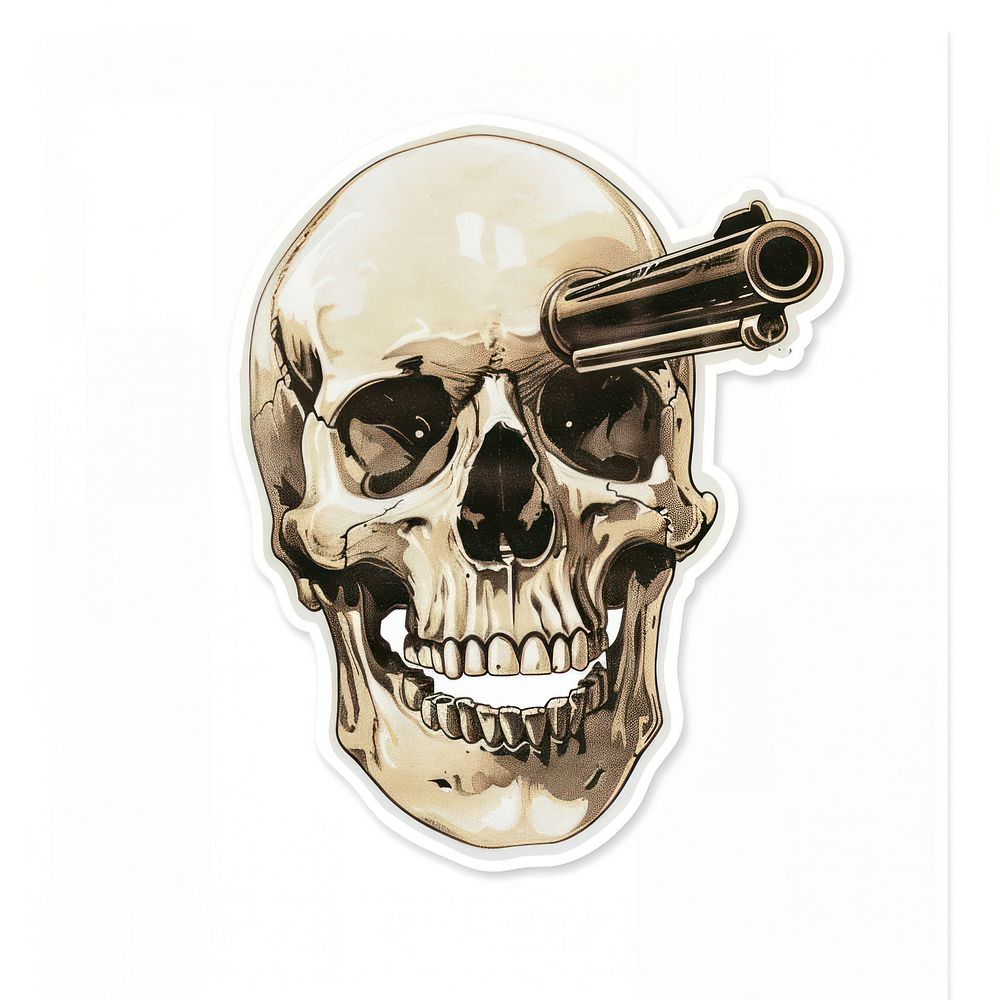 Gun sticker skull representation anthropology weaponry.
