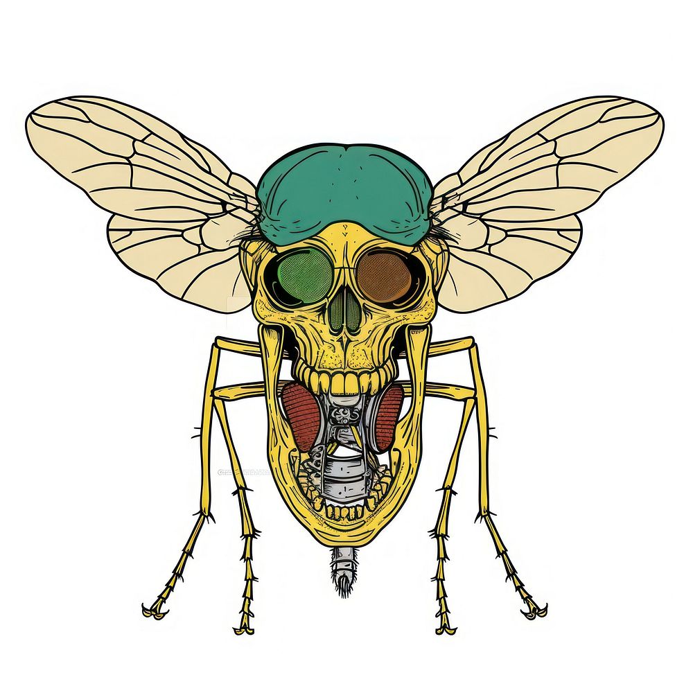 Fly sticker skull insect animal magnification.