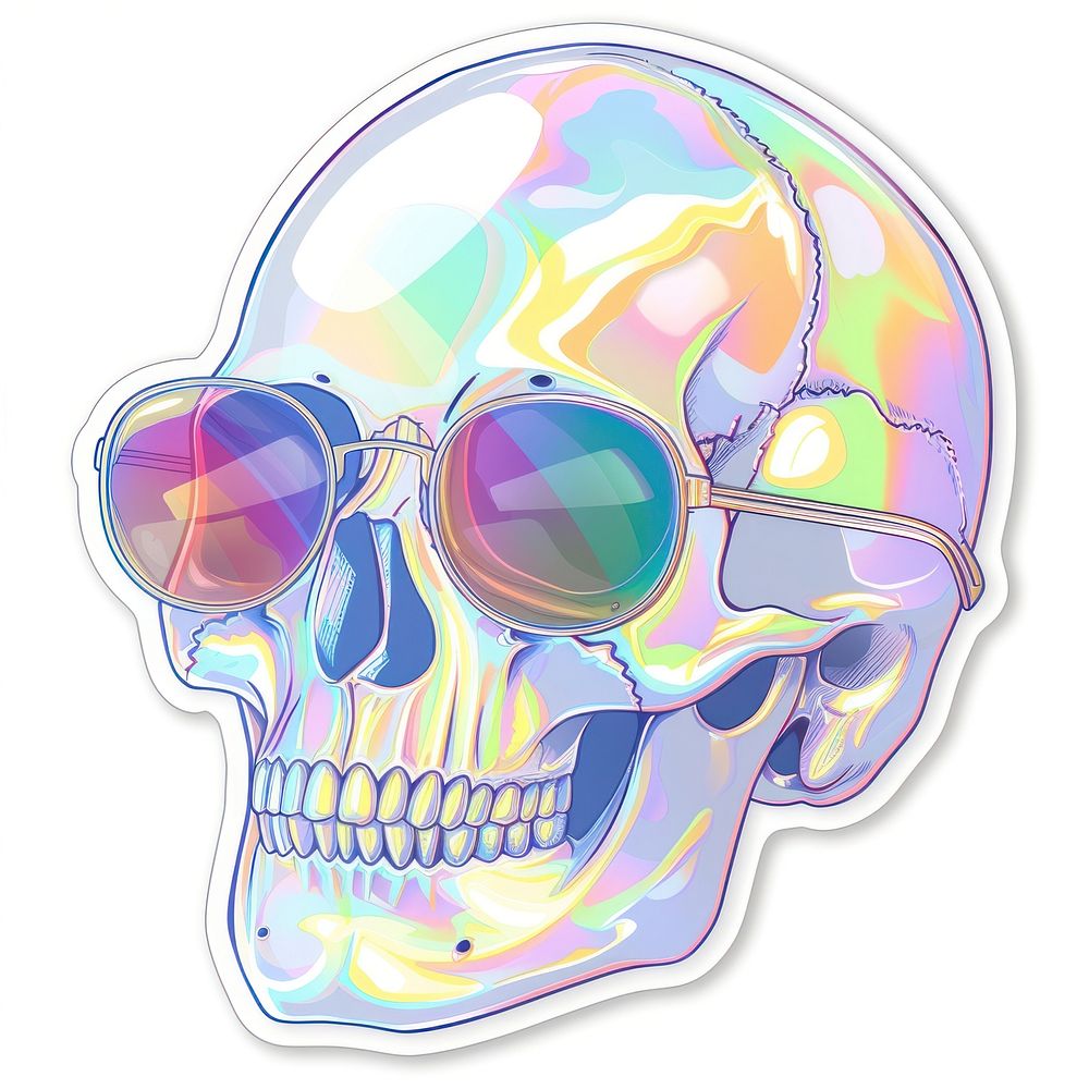 Funny hologram sticker skull illustrated accessories sunglasses.