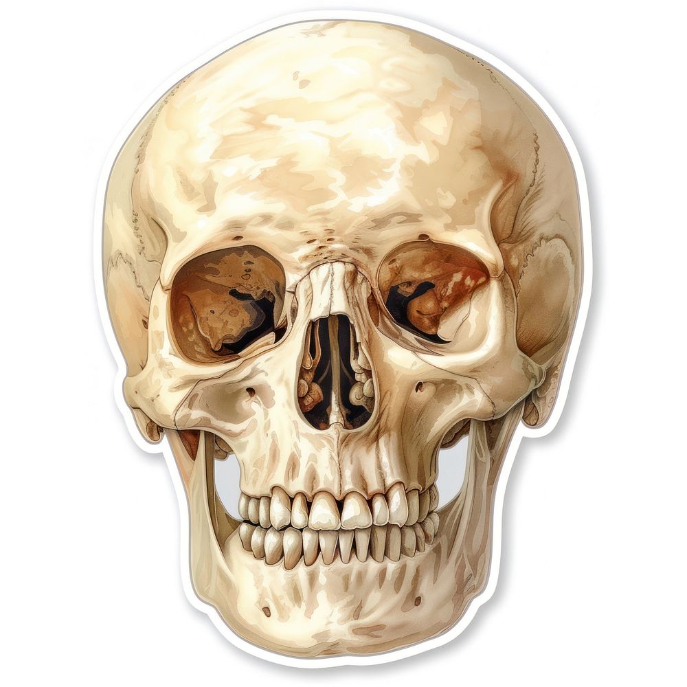 Funny sticker skull representation anthropology portrait.