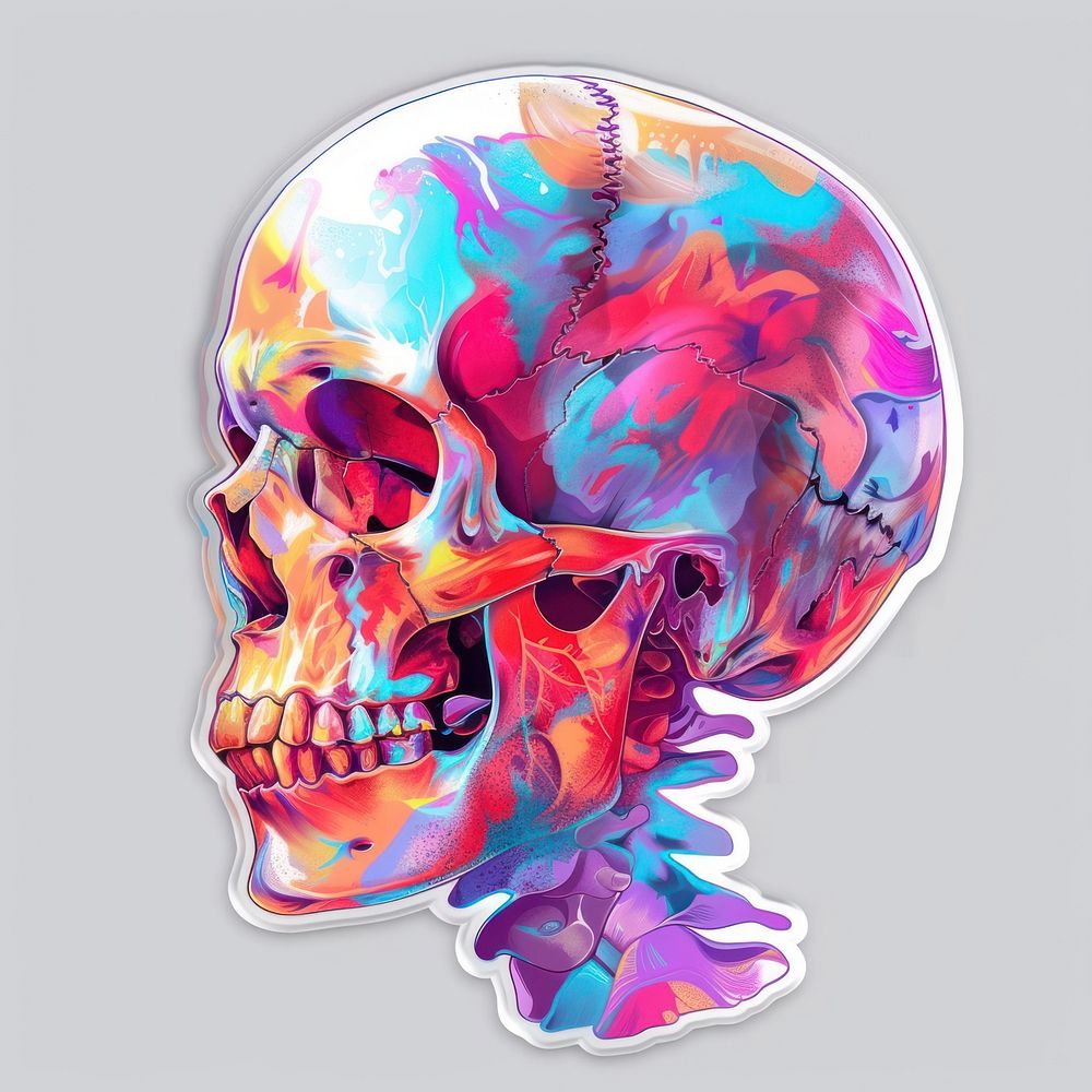 Funny sticker skull painting purple art.