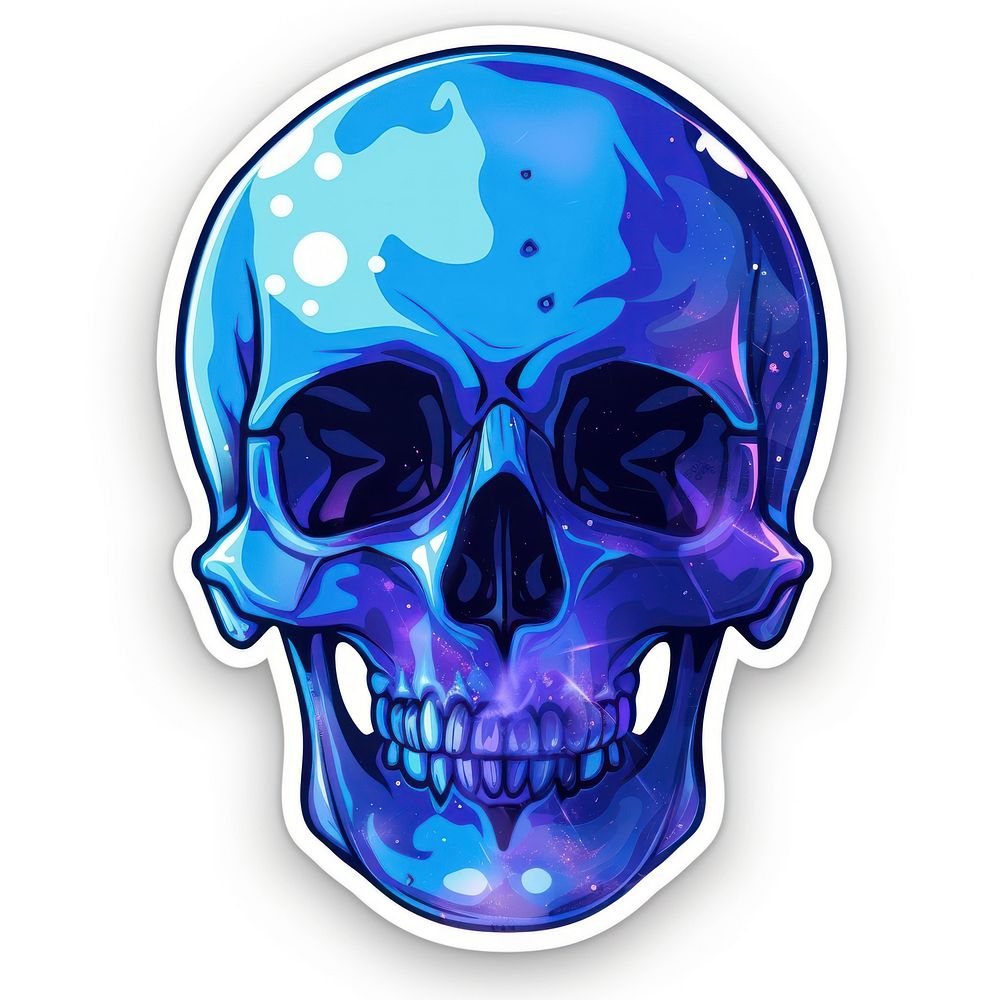 Funny sticker skull glowing cartoon spooky.