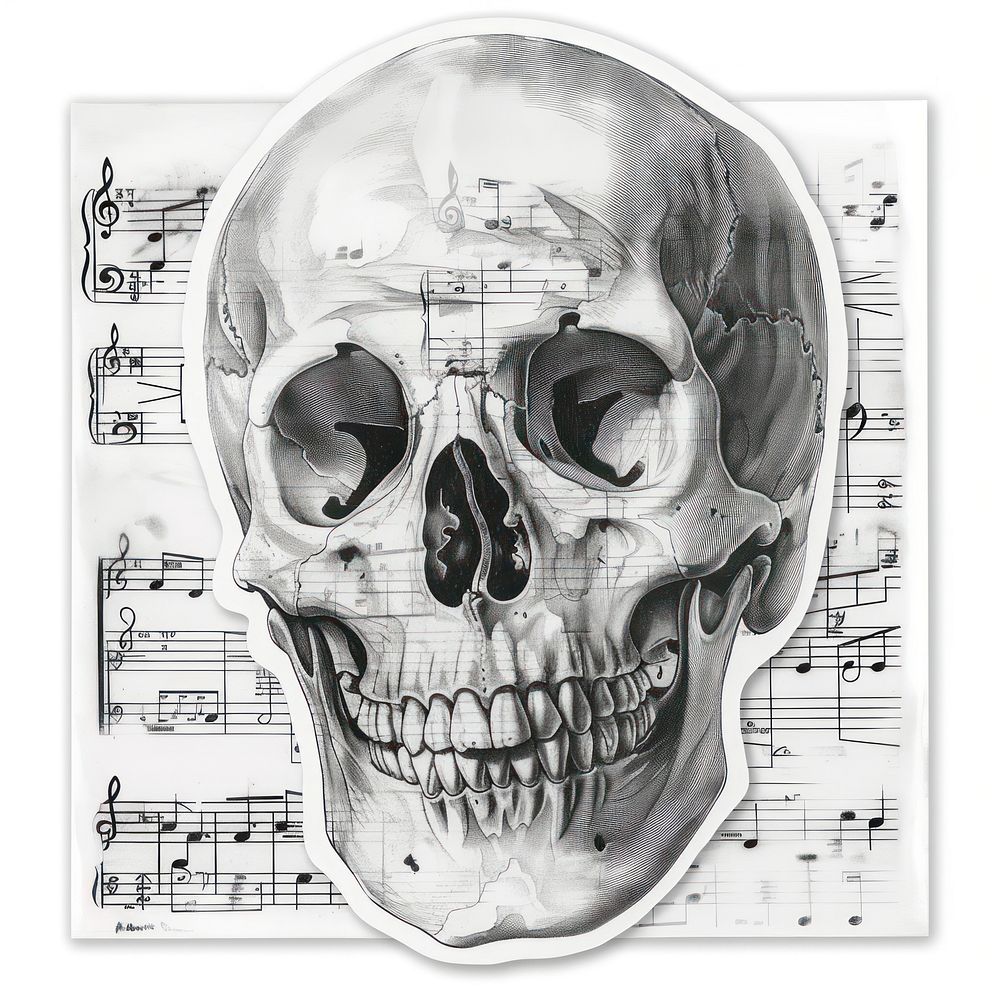 Music sticker skull drawing sketch illustrated.