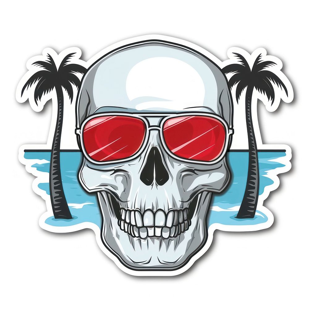 Summer sticker skull illustrated sunglasses swimwear.