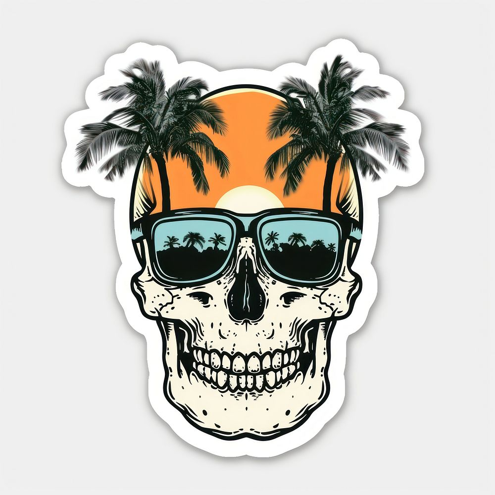 Summer sticker skull sunglasses art representation.