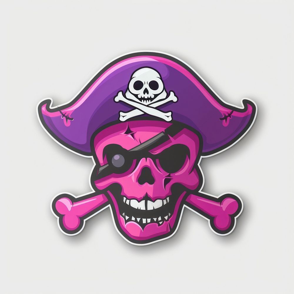 Pirate sticker skull purple cartoon violet.