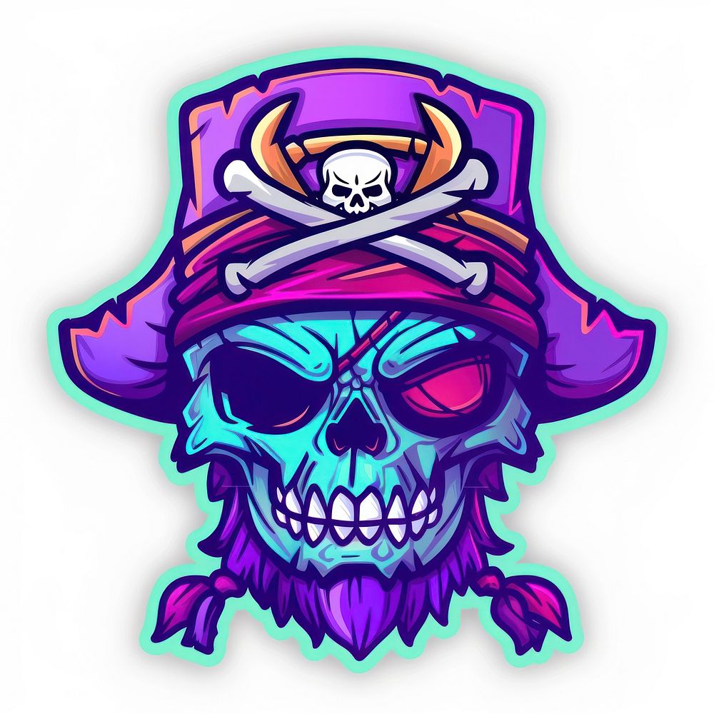 Pirate sticker skull purple representation creativity.