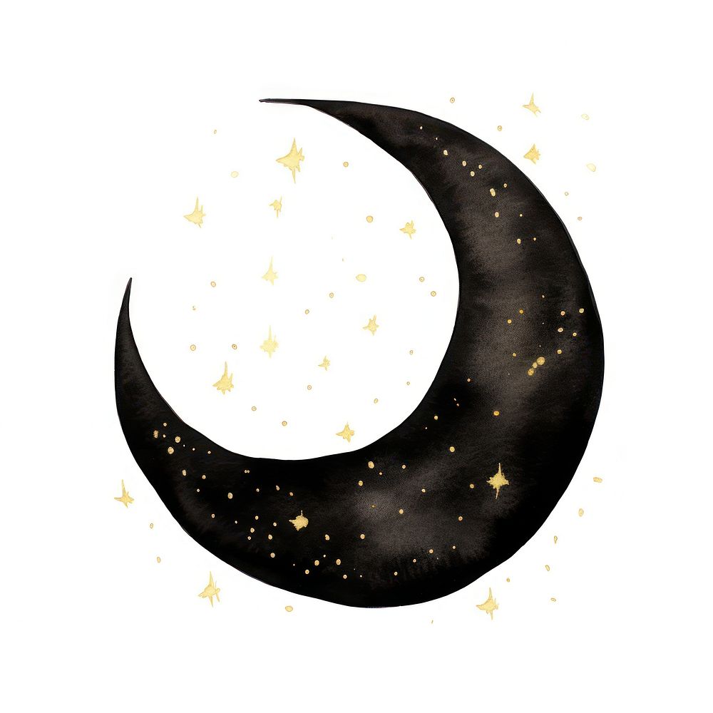 Black color cute moon astronomy night white background.