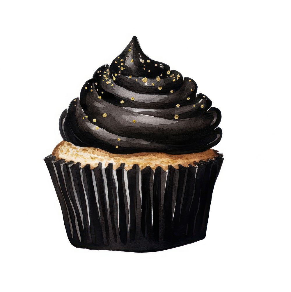 Black color cupcake dessert icing food.
