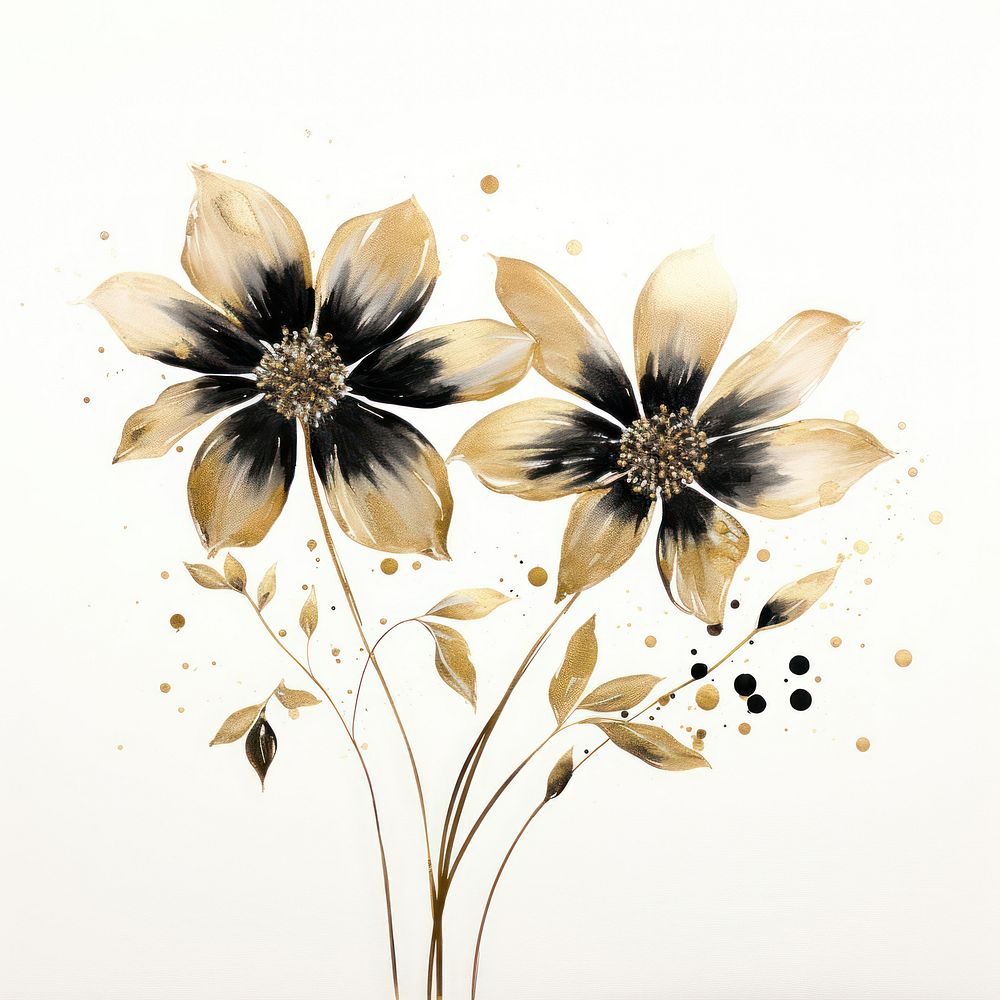 Black color flowers painting plant art.