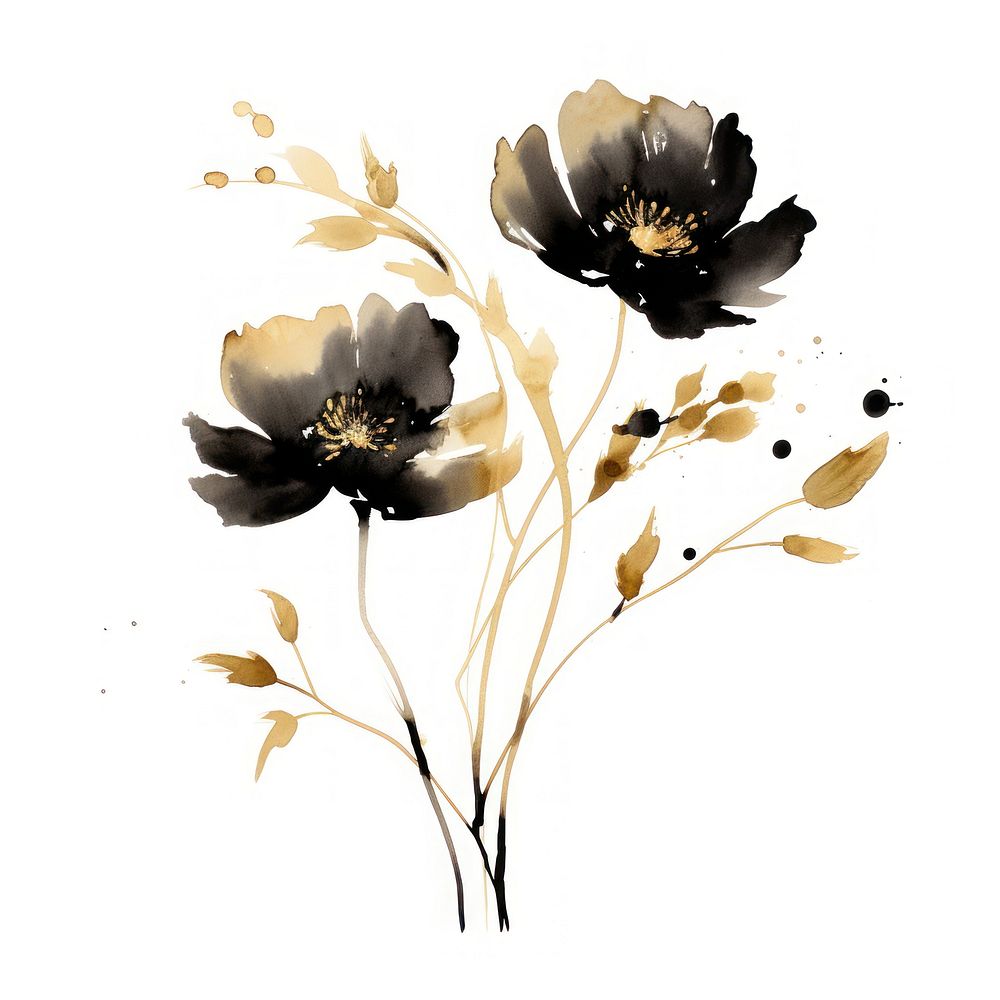 Black color flowers painting plant white background.