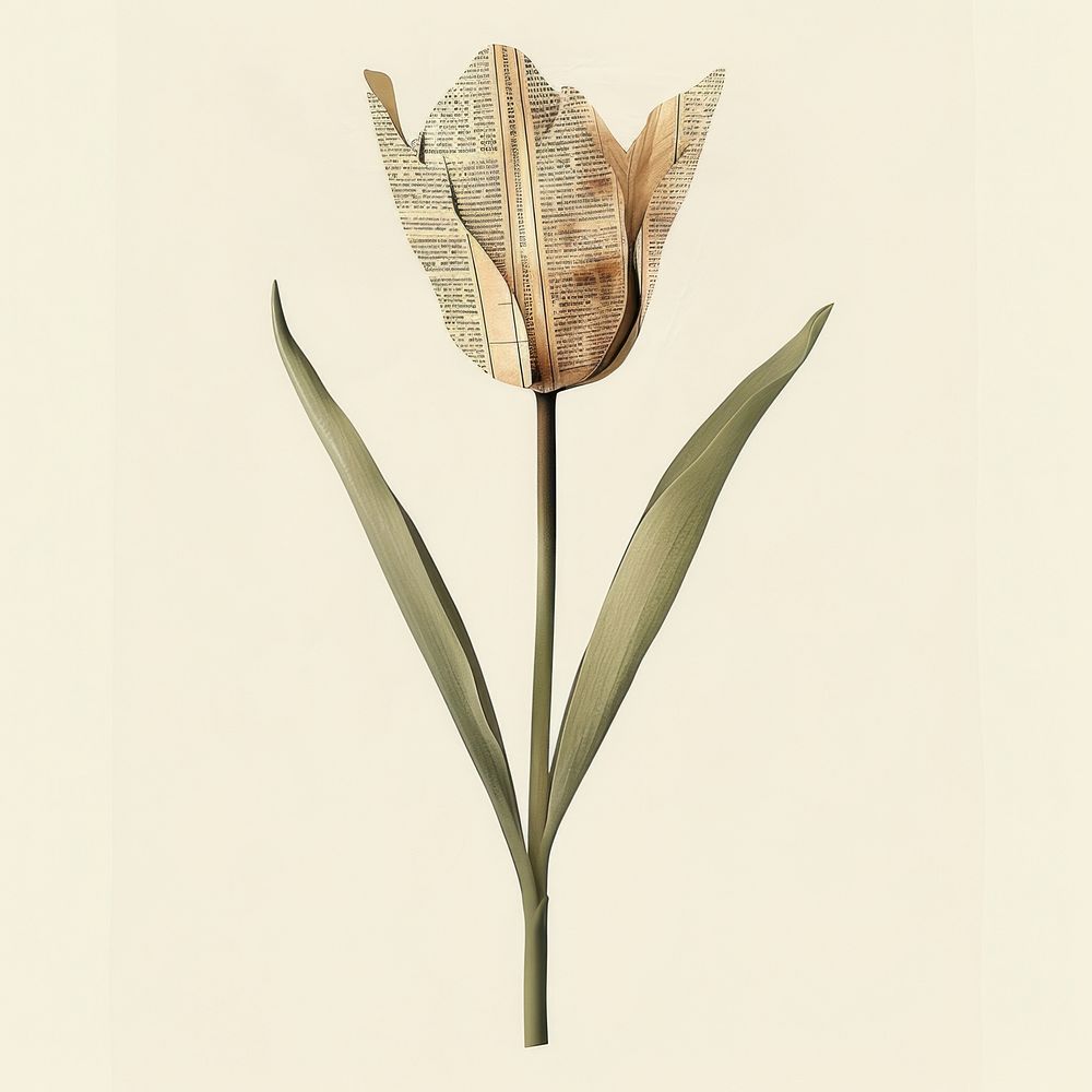 Ephemera paper tulip flower plant leaf.