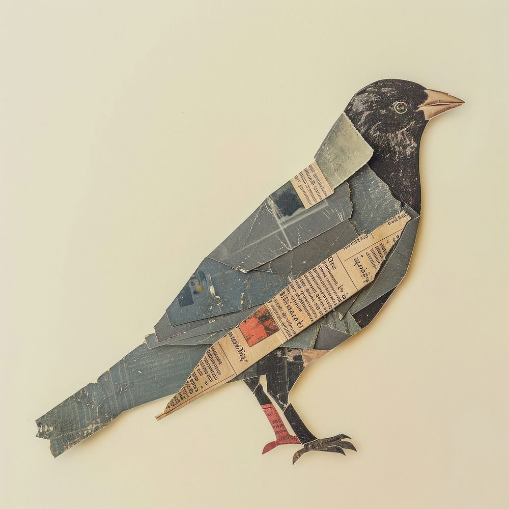 Ephemera paper bird animal art blackbird.
