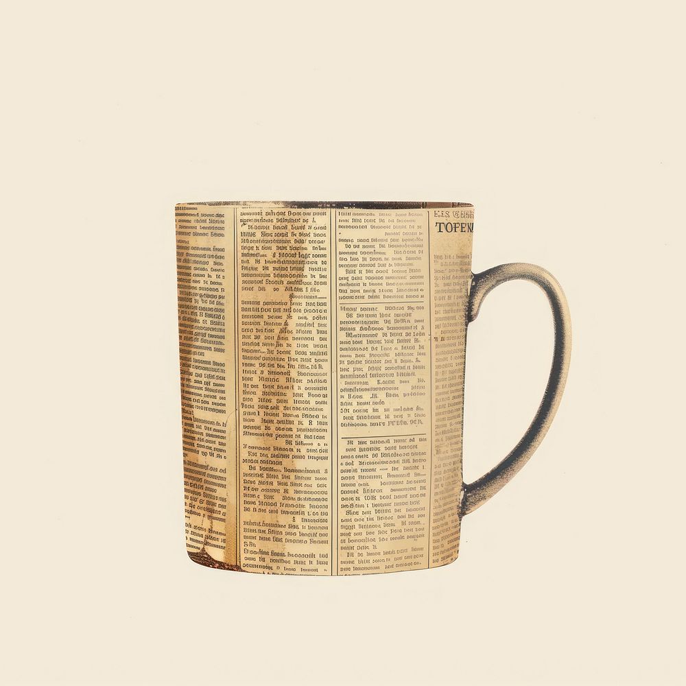 Ephemera paper coffe mug newspaper coffee drink.
