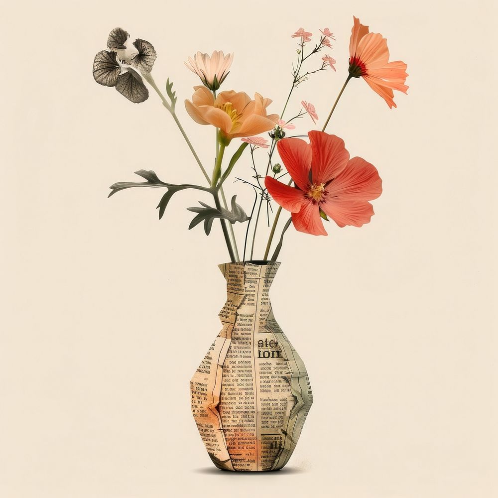 Ephemera paper flower vase plant art fragility.