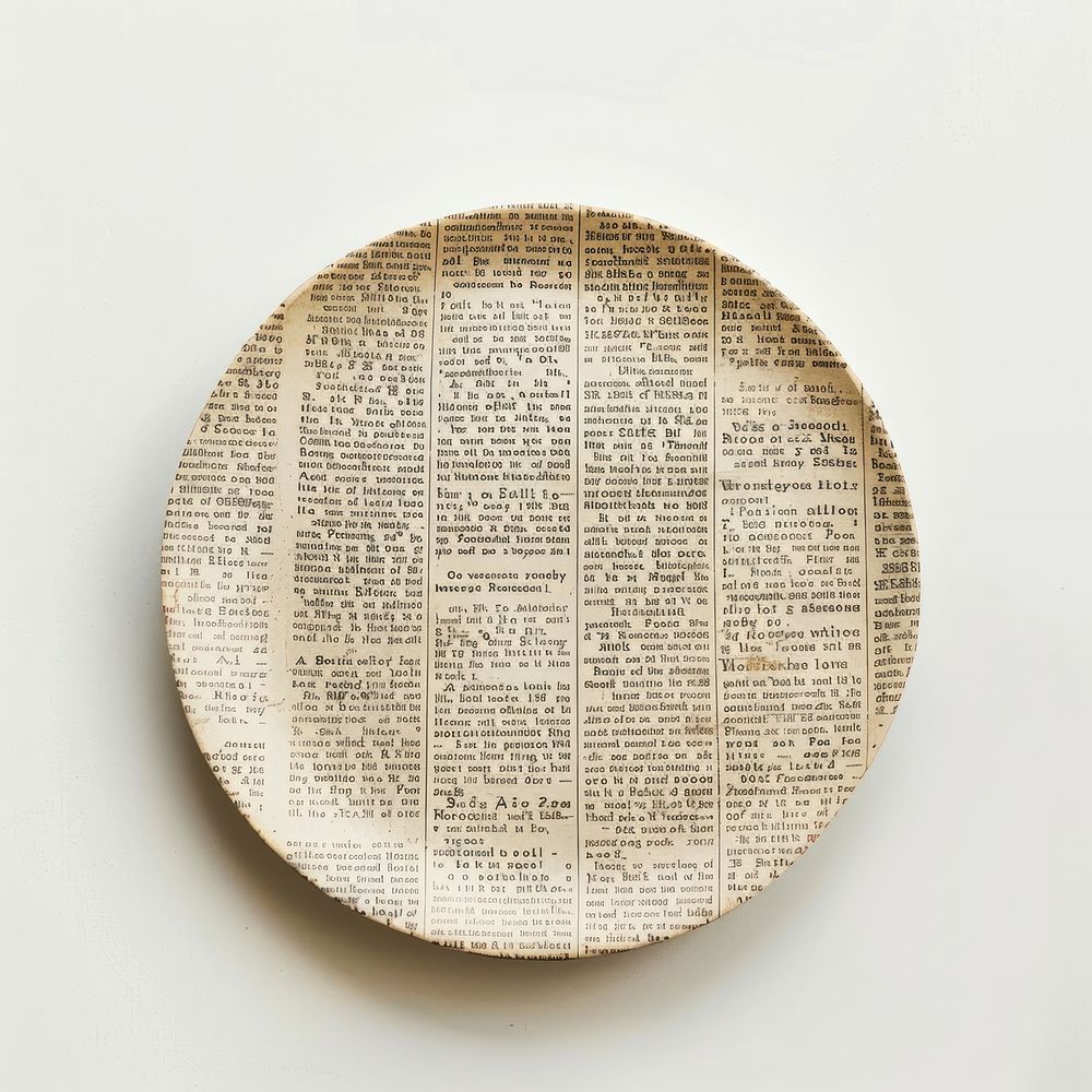 Ephemera paper plate art newspaper white background.