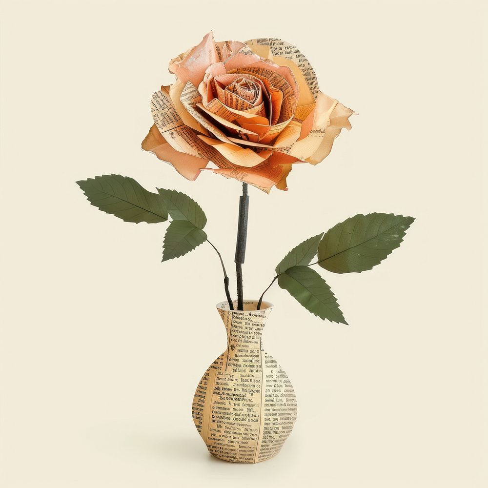 Ephemera paper rose vase flower craft plant.