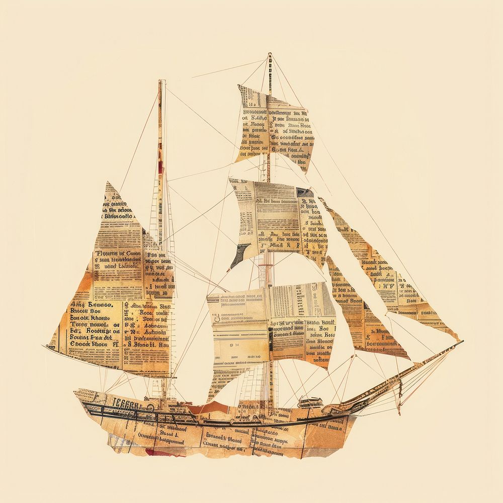 Ephemera paper ship art sailboat vehicle.