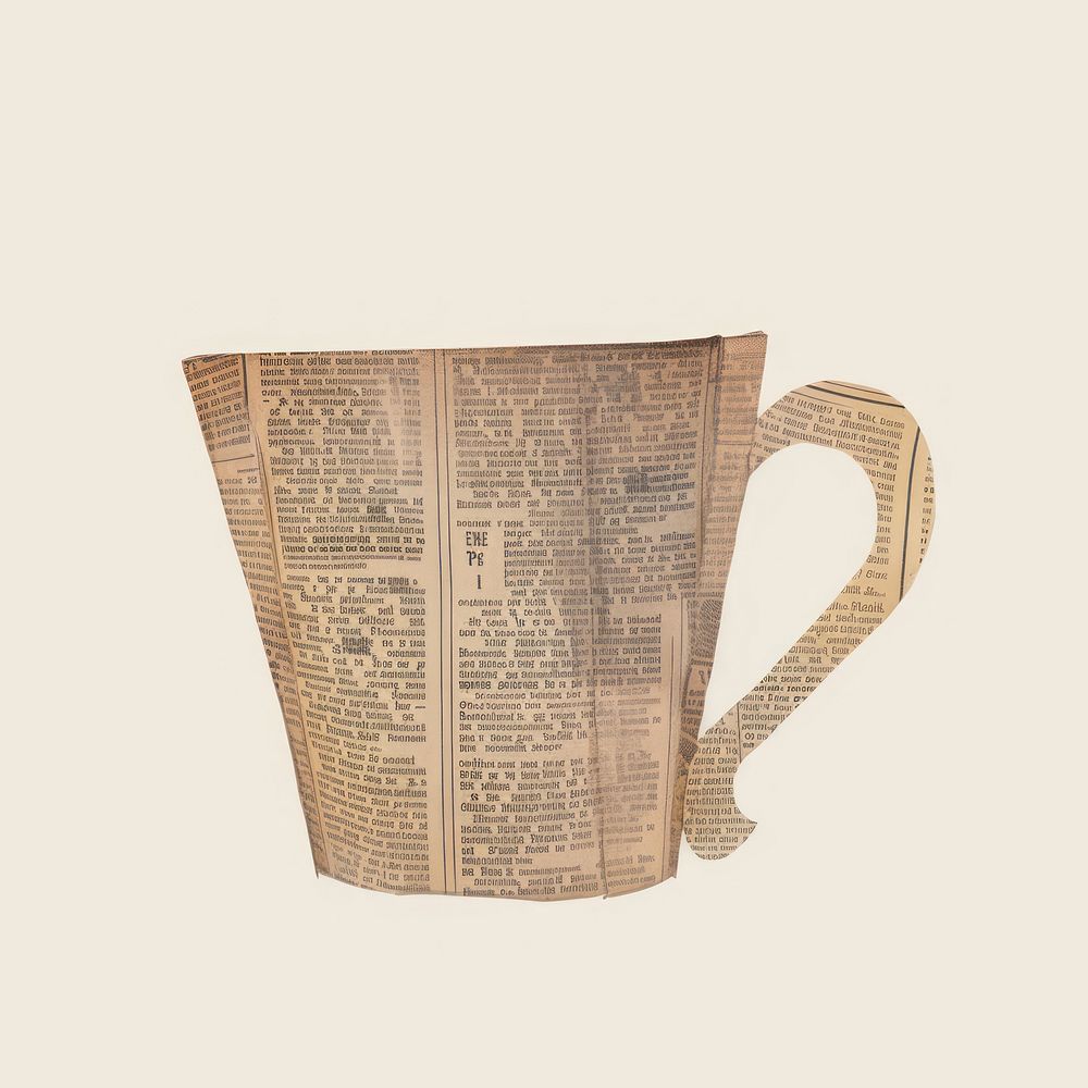 Paper coffee cup newspaper page mug.