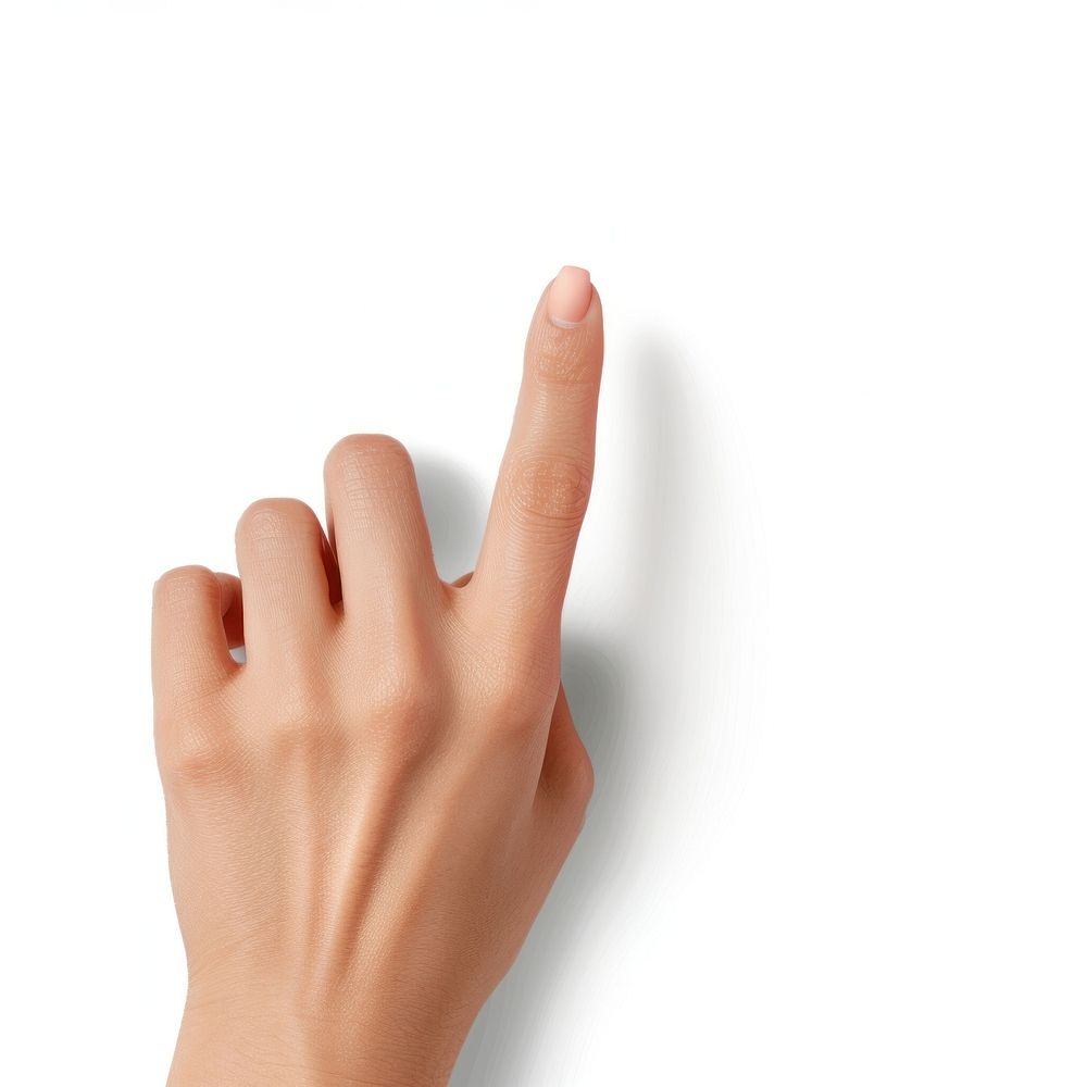 Person hand finger white background fingernail.