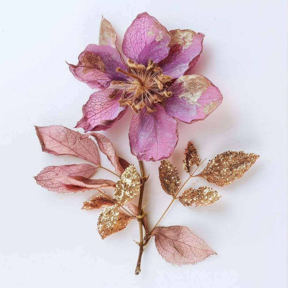 Pink dried flower brooch plant leaf.