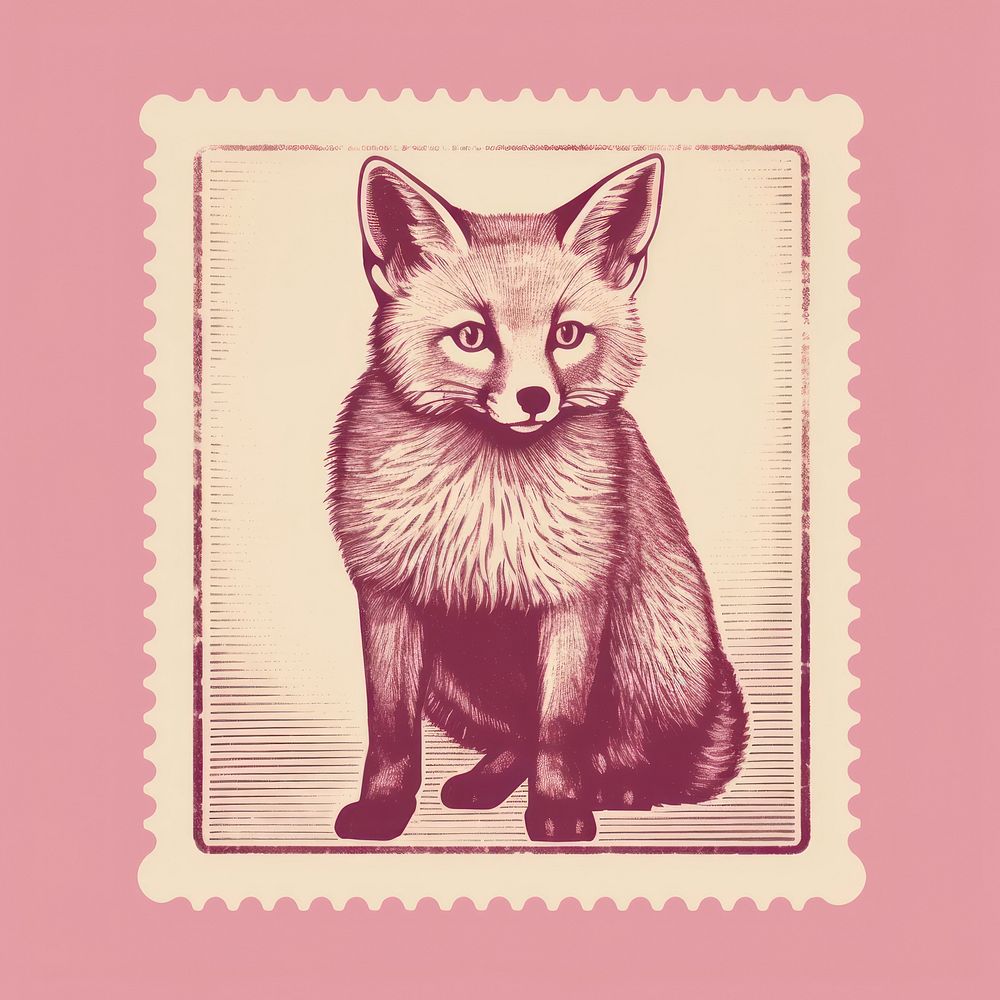 Fox with Risograph style animal mammal pink.