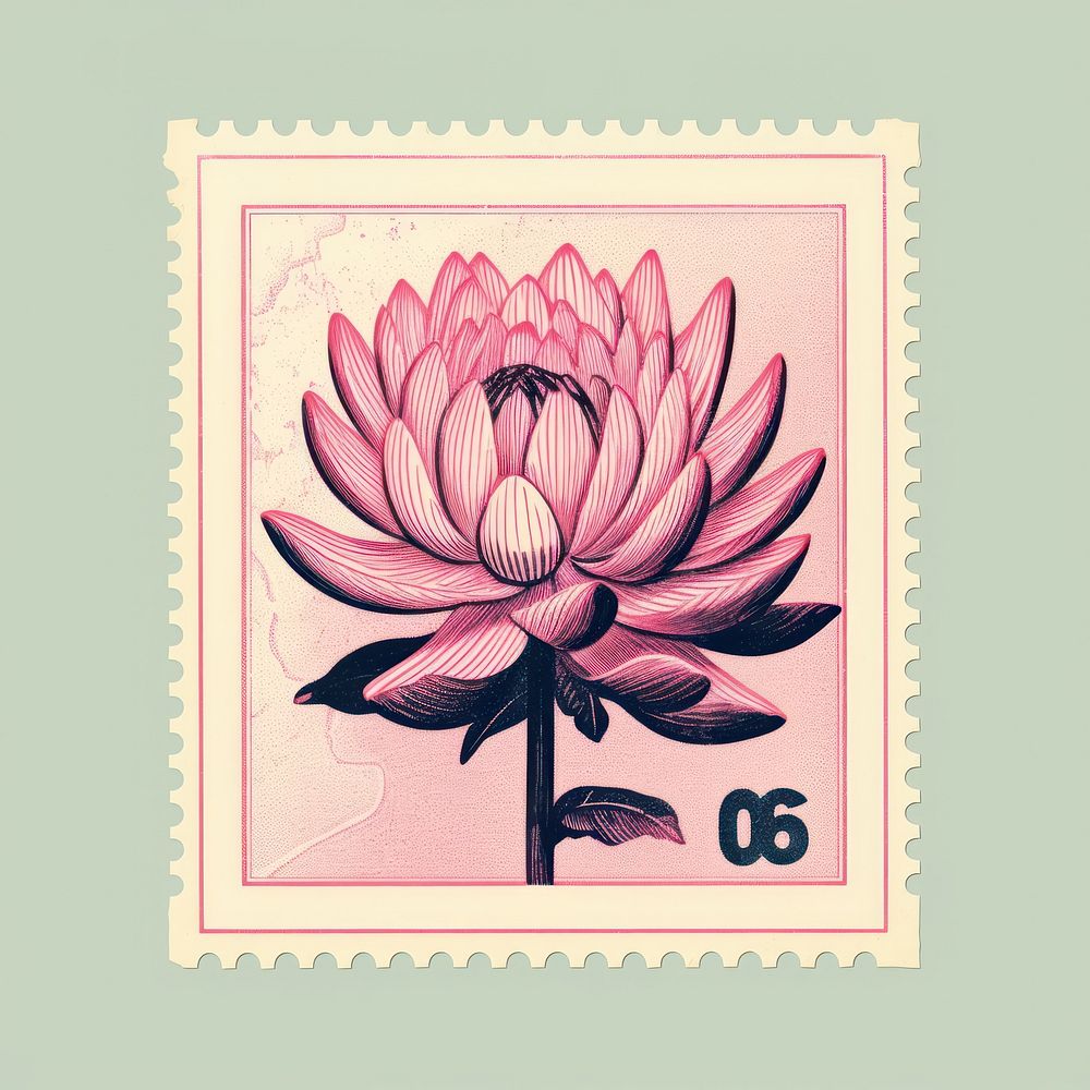 Lotus with Risograph style flower plant pink.