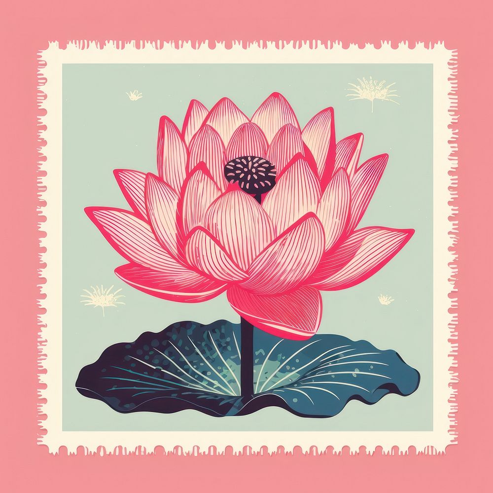 Lotus with Risograph style flower petal plant.