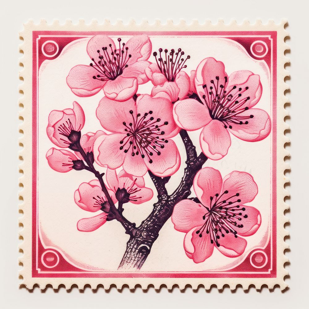Sakura with Risograph style blossom flower plant.