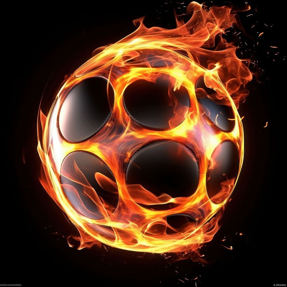 Football pattern sphere flame.