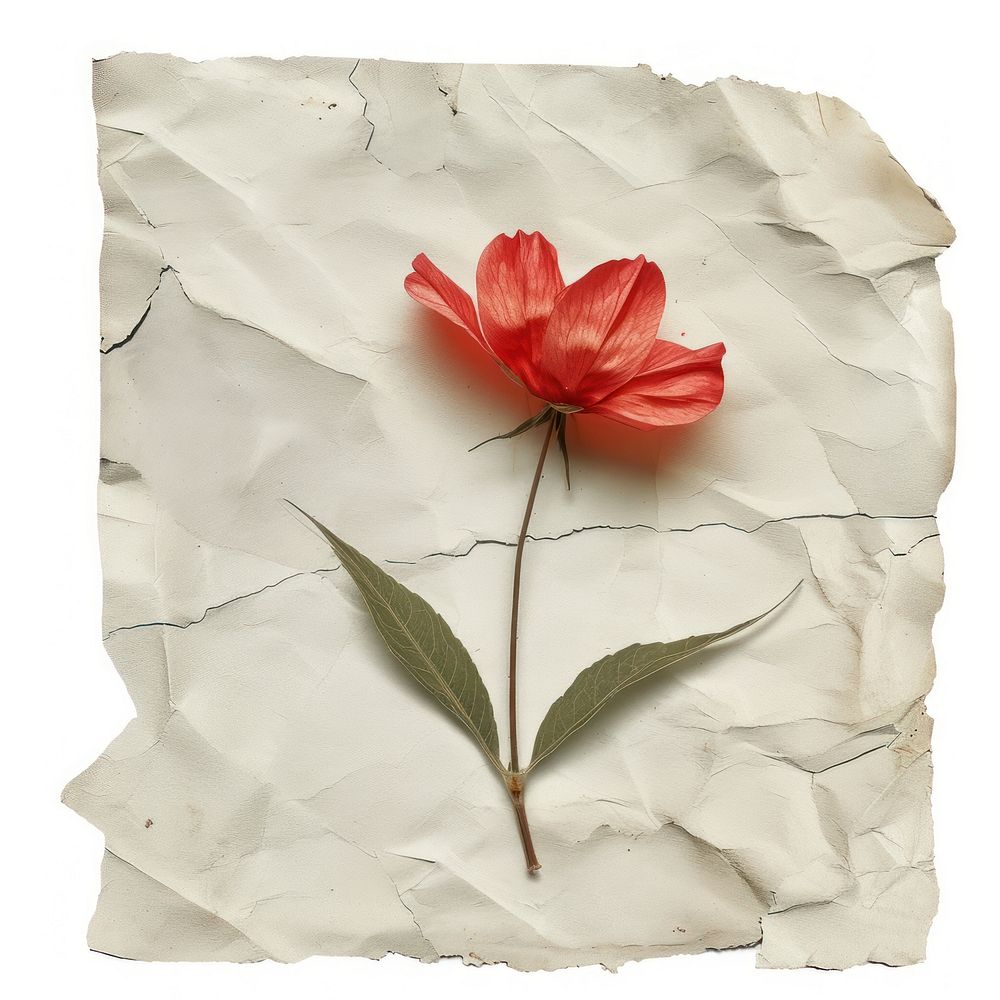 Illustration on ripped paper flower petal plant.