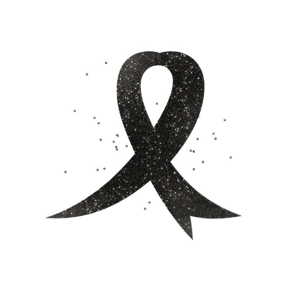 Black cancer ribbon icon symbol text logo.
