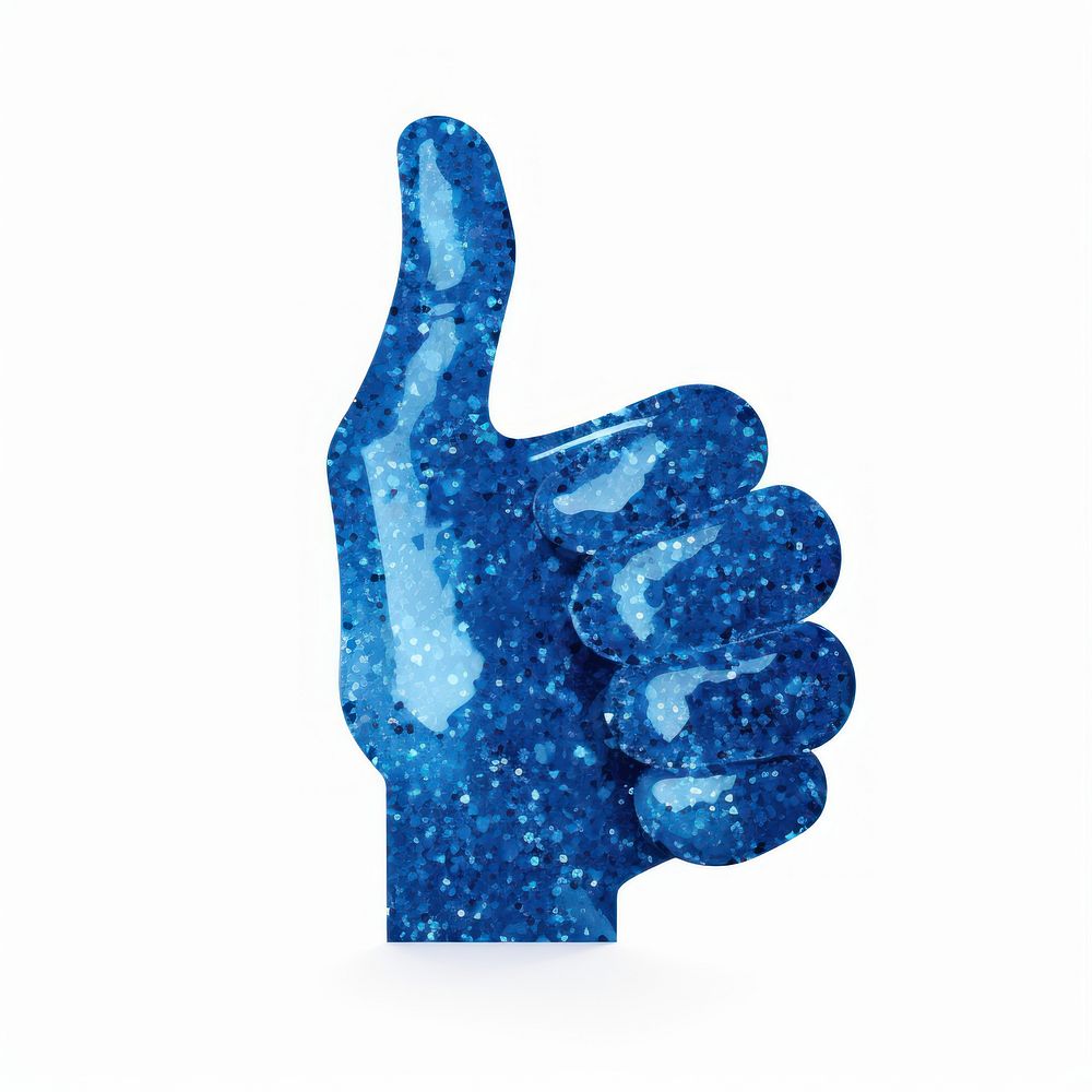 Blue thumbs up icon finger hand white background.
