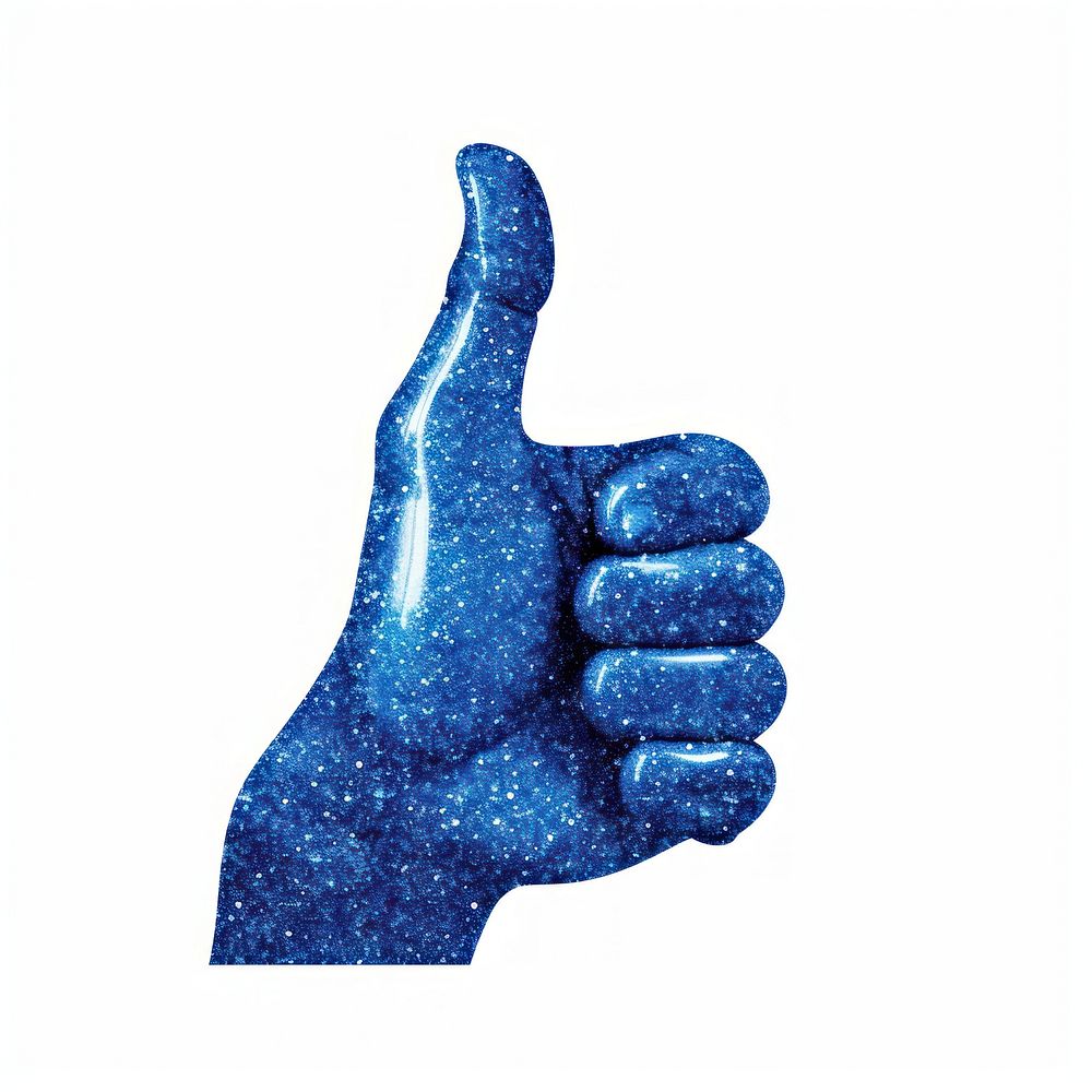Blue thumbs up icon finger hand white background.