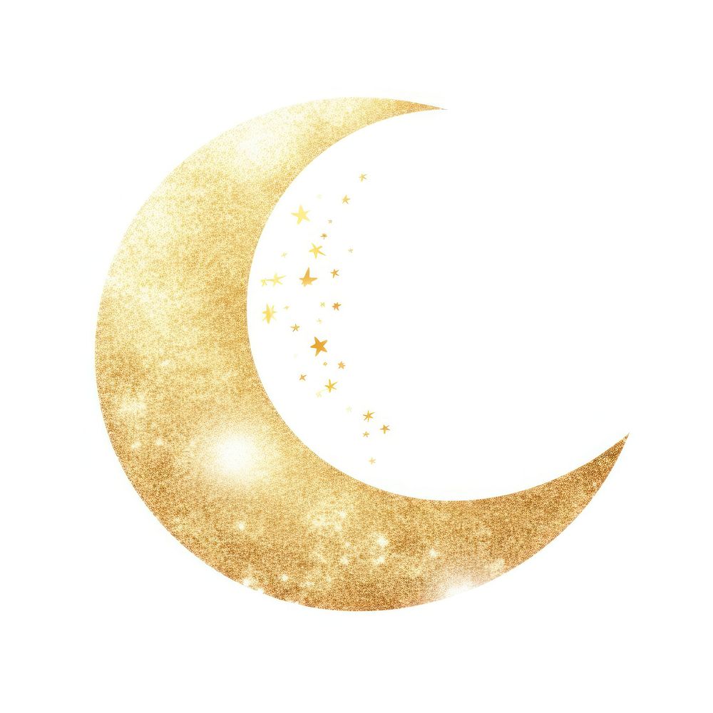 Gold crescent moon icon astronomy shape night.