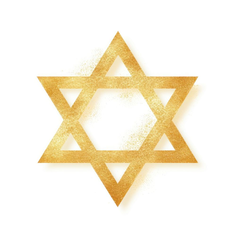 Gold hexagram icon symbol shape white background.