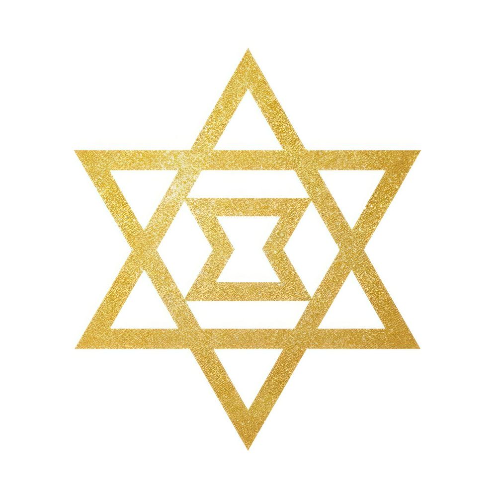 Gold hexagram icon symbol shape white background.