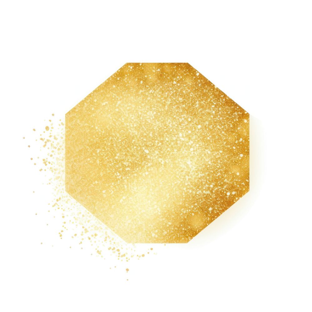 Gold octagon shape icon glitter white background abstract.