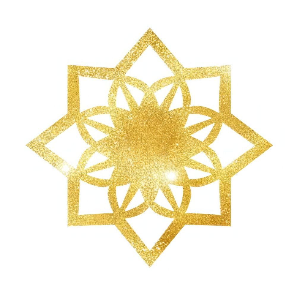 Gold octagram icon shape white background decoration.
