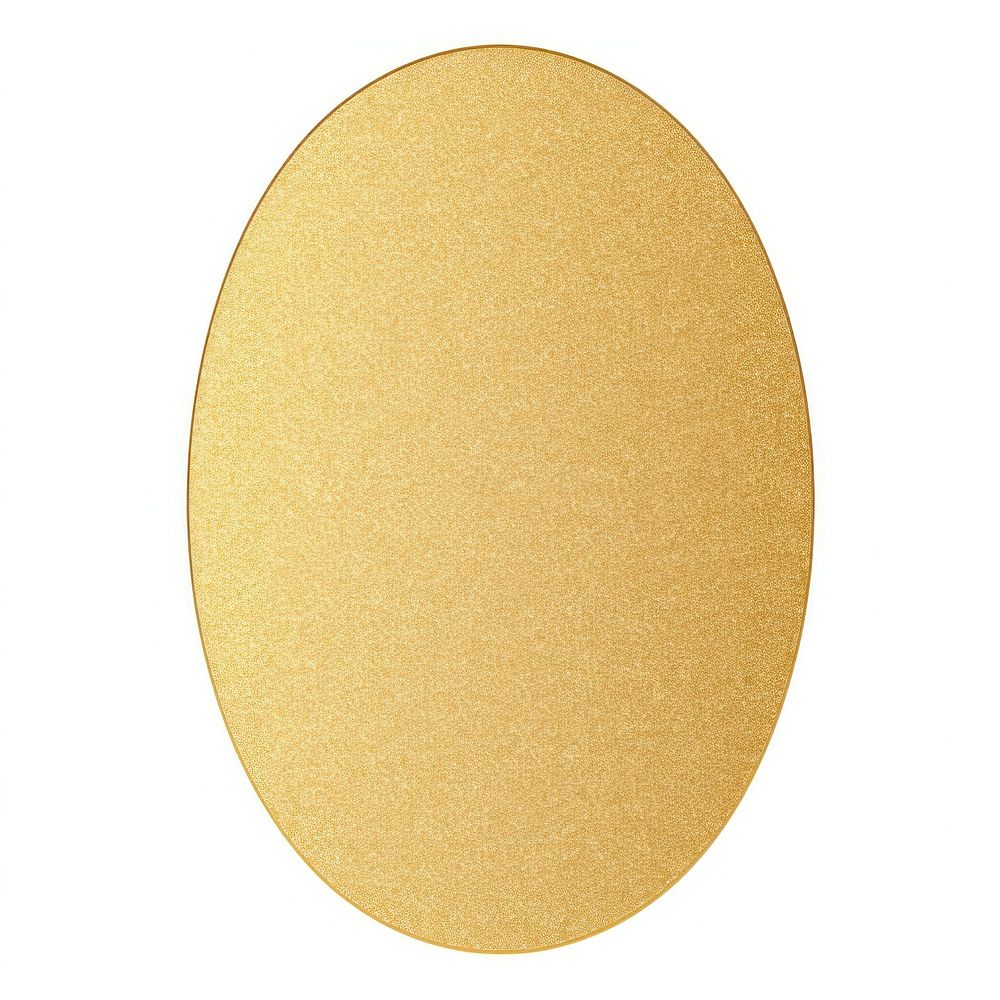 Gold oval icon shape white background textured.