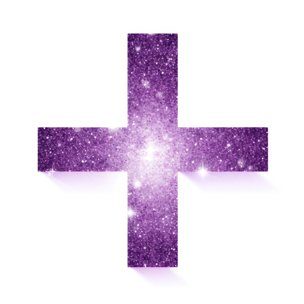 Purple plus sign icon glitter symbol shape.