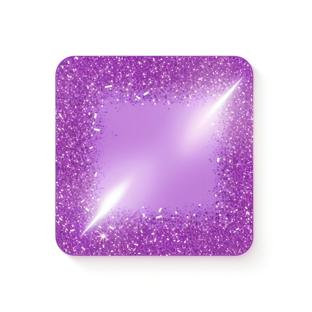 Purple square icon glitter shape white background.