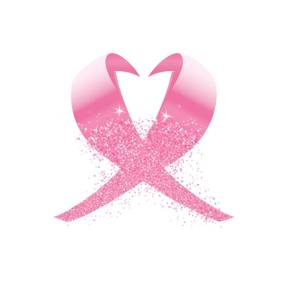 Pink cancer ribbon icon glitter white background letterbox.