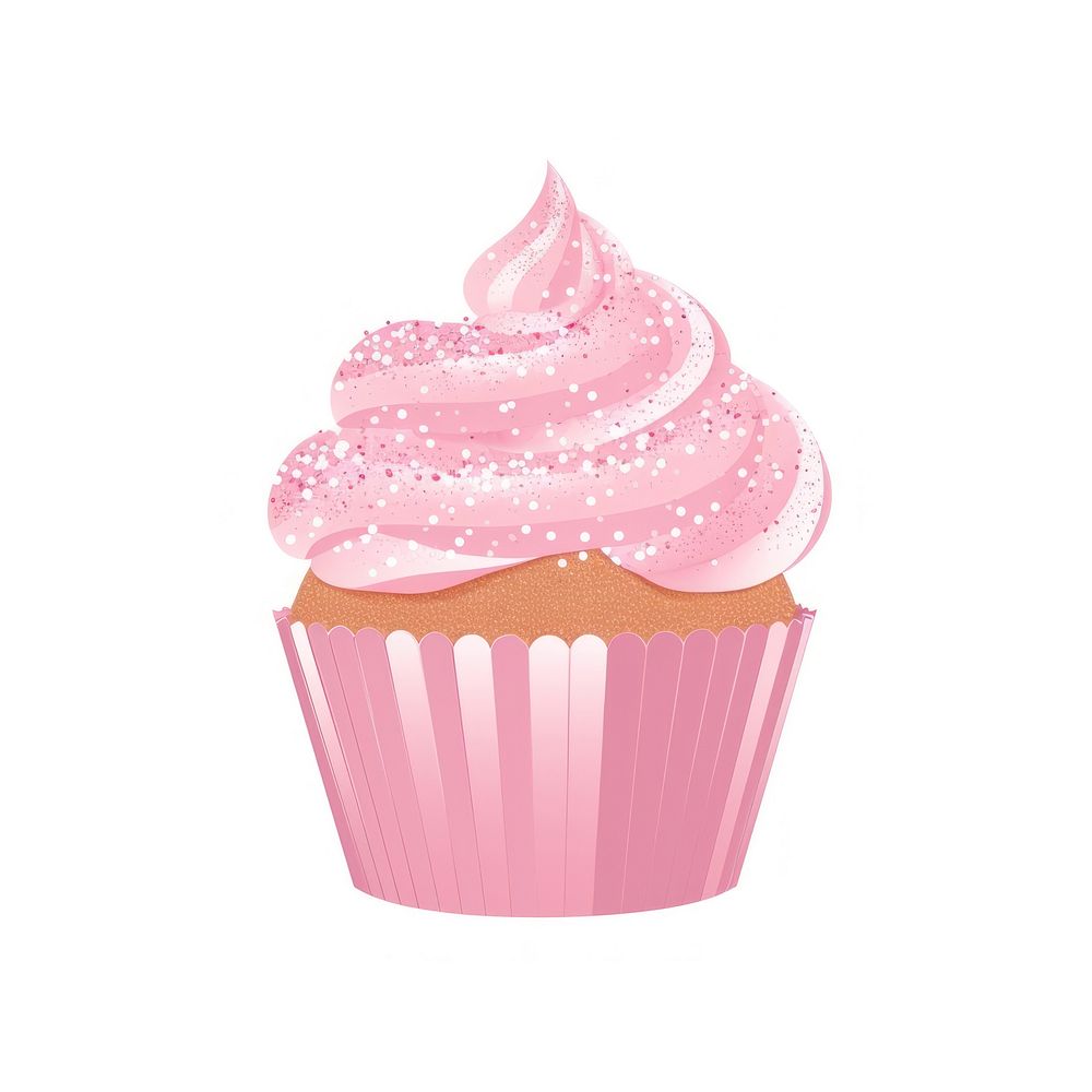 Pink cupcake icon dessert icing cream.
