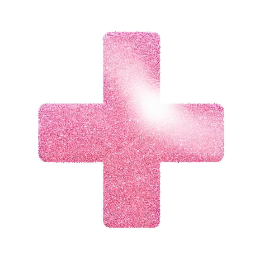 Pink plus sign icon glitter symbol shape.