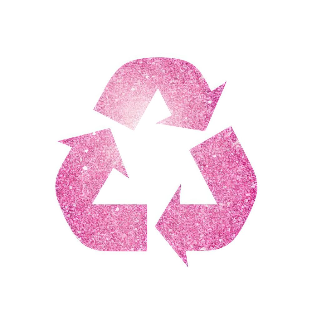 Pink recycle icon symbol shape white background.