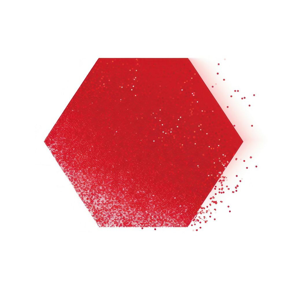 Red octagon icon shape white background splattered.
