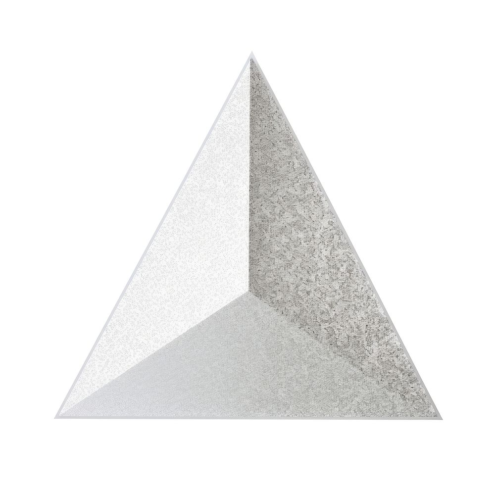 Silver triangle icon pyramid shape white background.